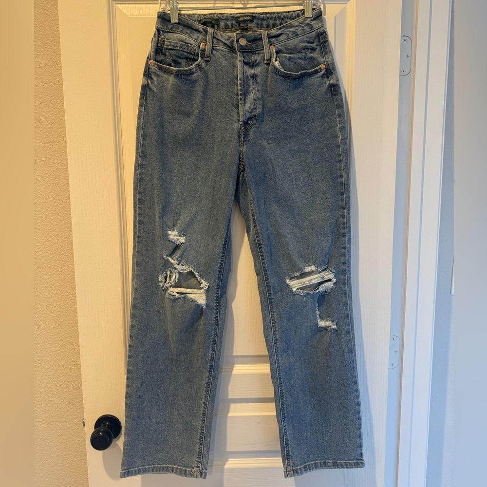 Wild Fable Super High Rise Distressed Light Wash Straight Leg Jeans